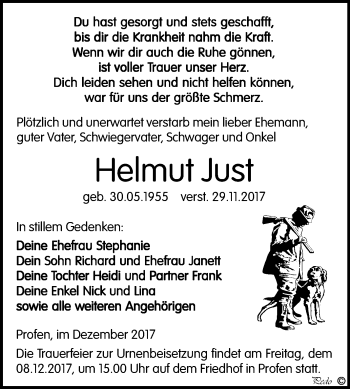 Traueranzeige von Helmut Just von Mitteldeutsche Zeitung Zeitz