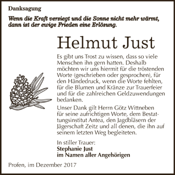 Traueranzeige von Helmut Just von Super Sonntag Zeitz