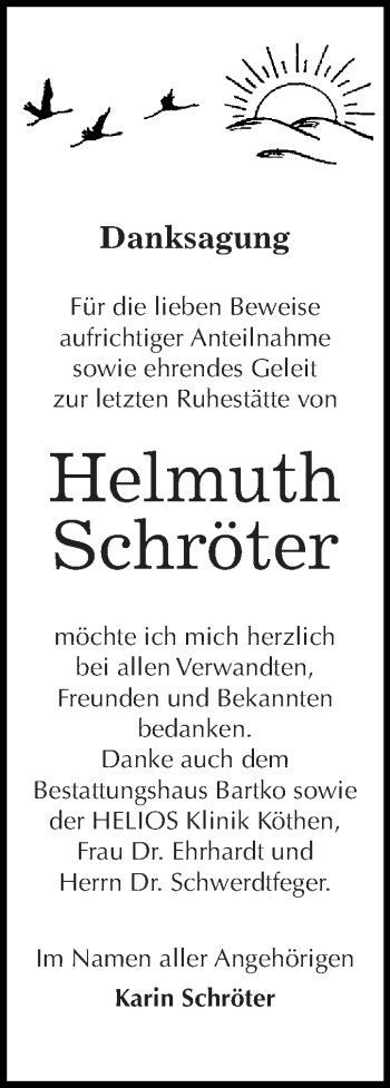 Traueranzeige von Helmut Köthen von WVG - Wochenspiegel Dessau / Köthen