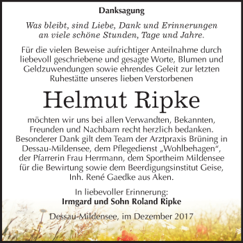 Traueranzeige von Helmut Ripke von Mitteldeutsche Zeitung Dessau-Roßlau