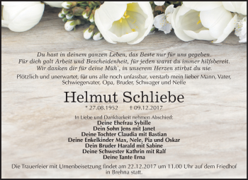Traueranzeige von Helmut Schliebe von Mitteldeutsche Zeitung Bitterfeld