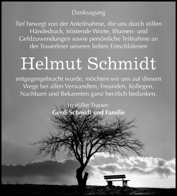 Traueranzeige von Helmut Schmidt von Mitteldeutsche Zeitung