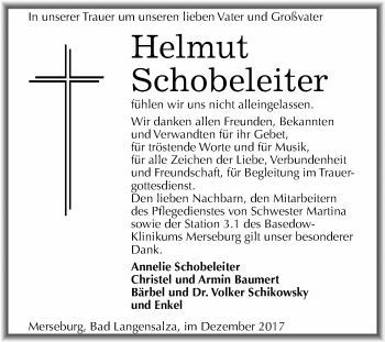 Traueranzeige von Helmut Schobeleiter von WVG - Wochenspiegel Merseburg