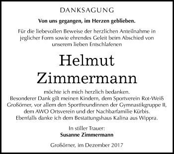 Traueranzeige von Helmut Zimmermann von Mitteldeutsche Zeitung