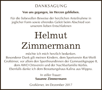 Traueranzeige von Helmut Zimmermann von Super Sonntag SGH Mansf. Land