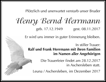 Traueranzeige von Henry Bernd Herrmann von Mitteldeutsche Zeitung Merseburg/Querfurt