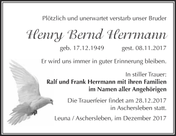 Traueranzeige von Henry Bernd Herrmann von Super Sonntag Merseburg