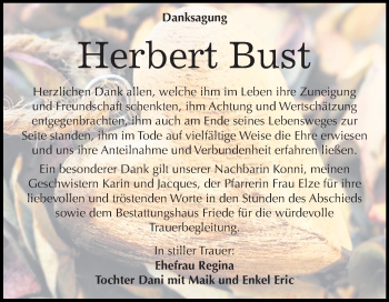 Traueranzeige von Herbert Bust von Mitteldeutsche Zeitung
