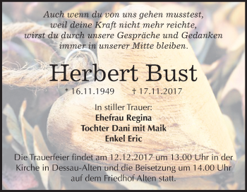 Traueranzeige von Herbert Bust von Mitteldeutsche Zeitung