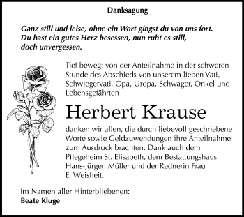 Traueranzeige von Herbert Krause von Mitteldeutsche Zeitung Aschersleben