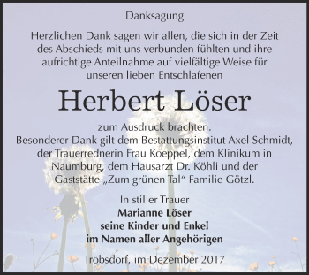 Traueranzeige von Herbert Löser von WVG - Wochenspiegel NMB / WSF / ZTZ