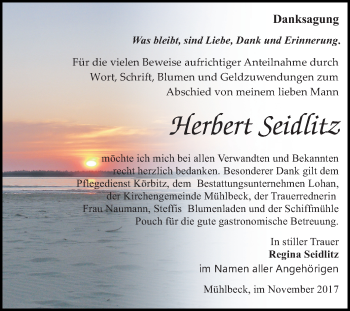 Traueranzeige von Herbert Seidlitz von Mitteldeutsche Zeitung Bitterfeld