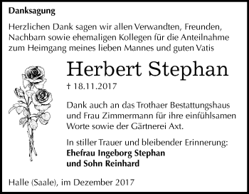 Traueranzeige von Herbert Stephan von Mitteldeutsche Zeitung Halle/Saalkreis