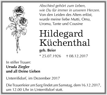 Traueranzeige von Hildegard Küchenthal von Mitteldeutsche Zeitung