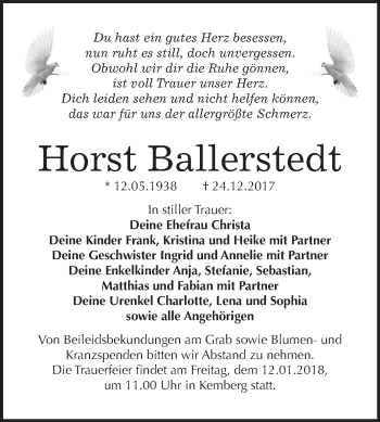 Traueranzeige von Horst Ballerstedt von Mitteldeutsche Zeitung