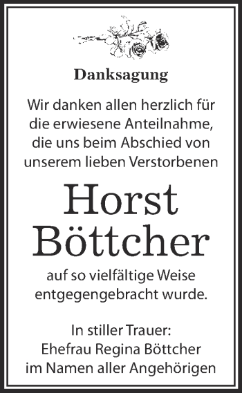 Traueranzeige von Horst Böttcher von WVG - Wochenspiegel Merseburg