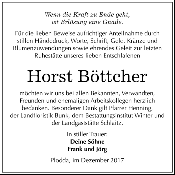 Traueranzeige von Horst Böttcher von Mitteldeutsche Zeitung Bitterfeld