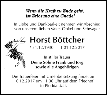 Traueranzeige von Horst Böttcher von Mitteldeutsche Zeitung Bitterfeld