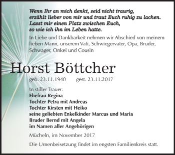 Traueranzeige von Horst Böttcher von Mitteldeutsche Zeitung Merseburg/Querfurt