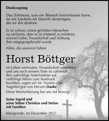 Traueranzeige von Horst Böttger von WVG - Wochenspiegel Quedlinburg