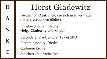 Traueranzeige von Horst Gladewitz von WVG - Wochenspiegel Dessau / Köthen