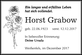 Traueranzeige von Horst Grabow von Mitteldeutsche Zeitung Weißenfels