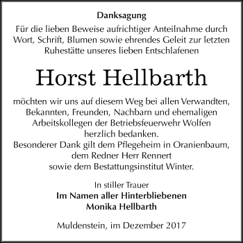 Traueranzeige von Horst Hellbarth von Mitteldeutsche Zeitung Bitterfeld