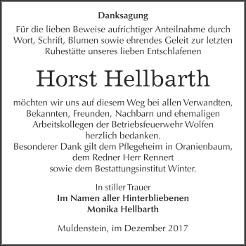 Traueranzeige von Horst Hellbarth von WVG - Wochenspiegel Bitterfeld