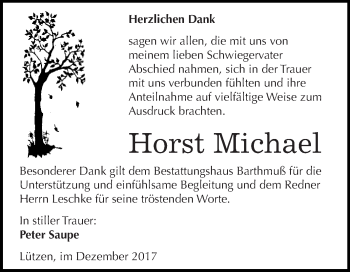 Traueranzeige von Horst Michael von WVG - Wochenspiegel NMB / WSF / ZTZ