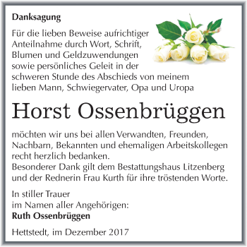 Traueranzeige von Horst Ossenbrüggen von Mitteldeutsche Zeitung