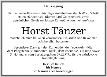 Traueranzeige von Horst Tänzer von Mitteldeutsche Zeitung Halle/Saalkreis