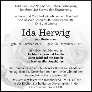 Traueranzeige von Ida Herwig von Mitteldeutsche Zeitung Halle/Saalkreis