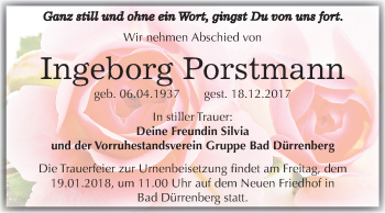 Traueranzeige von Ingeborg Porstmann von Mitteldeutsche Zeitung Merseburg/Querfurt