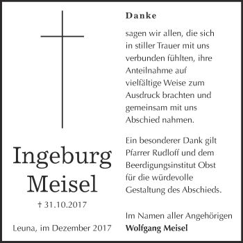 Traueranzeige von Ingeburg Meisel von Super Sonntag Merseburg