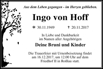 Traueranzeige von Ingo von Hoff von Mitteldeutsche Zeitung Dessau-Roßlau