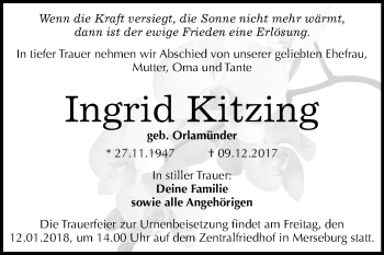 Traueranzeige von Ingrid Kitzing von Mitteldeutsche Zeitung