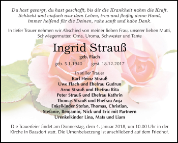 Traueranzeige von Ingrid Strauß von WVG - Wochenspiegel Dessau / Köthen