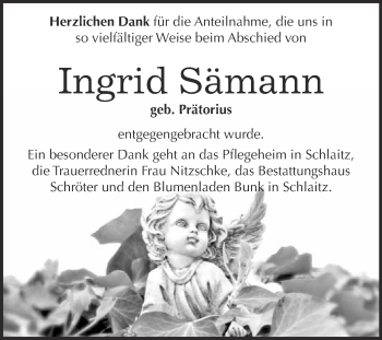 Traueranzeige von Ingrid Sämann von WVG - Wochenspiegel Bitterfeld