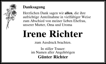 Traueranzeige von Irene Richter von Mitteldeutsche Zeitung Dessau-Roßlau