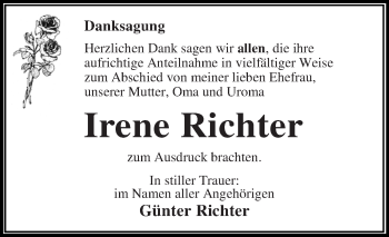 Traueranzeige von Irene Richter von WVG - Wochenspiegel Dessau / Köthen