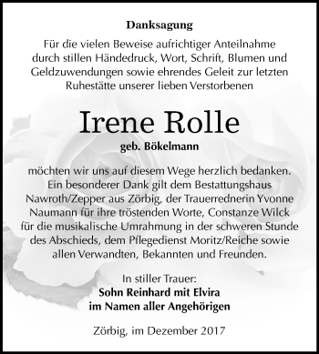 Traueranzeige von Irene Rolle von Mitteldeutsche Zeitung Bitterfeld