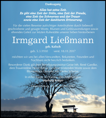 Traueranzeige von Irmgard Ließmann von Mitteldeutsche Zeitung Köthen