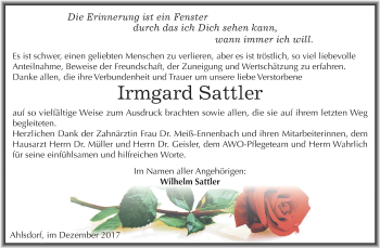 Traueranzeige von Irmgard Sattler von Mitteldeutsche Zeitung