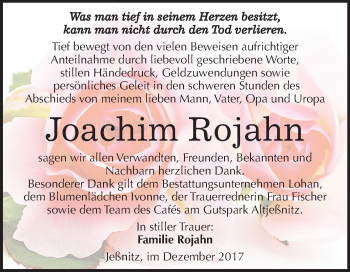 Traueranzeige von Joachim Rojahn von Mitteldeutsche Zeitung Bitterfeld