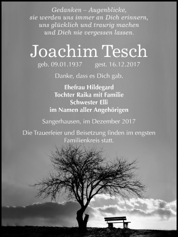 Traueranzeige von Joachim Tesch von Mitteldeutsche Zeitung Sangerhausen