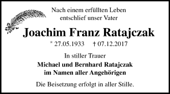 Traueranzeige von Joachim Franz Ratajczak von Mitteldeutsche Zeitung Bitterfeld