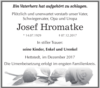 Traueranzeige von Josef Hromatke von Mitteldeutsche Zeitung