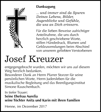Traueranzeige von Josef Kreuzer von Mitteldeutsche Zeitung