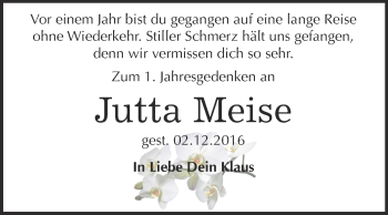 Traueranzeige von Jutta Meise von WVG - Wochenspiegel NMB / WSF / ZTZ