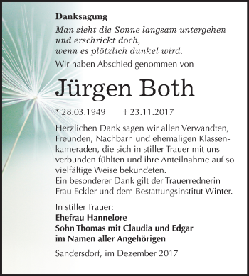 Traueranzeige von Jürgen Both von Mitteldeutsche Zeitung Bitterfeld